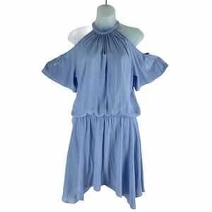 Ramy Brook Eileen Cold Shoulder Satin Mini Dress Light Blue Size S